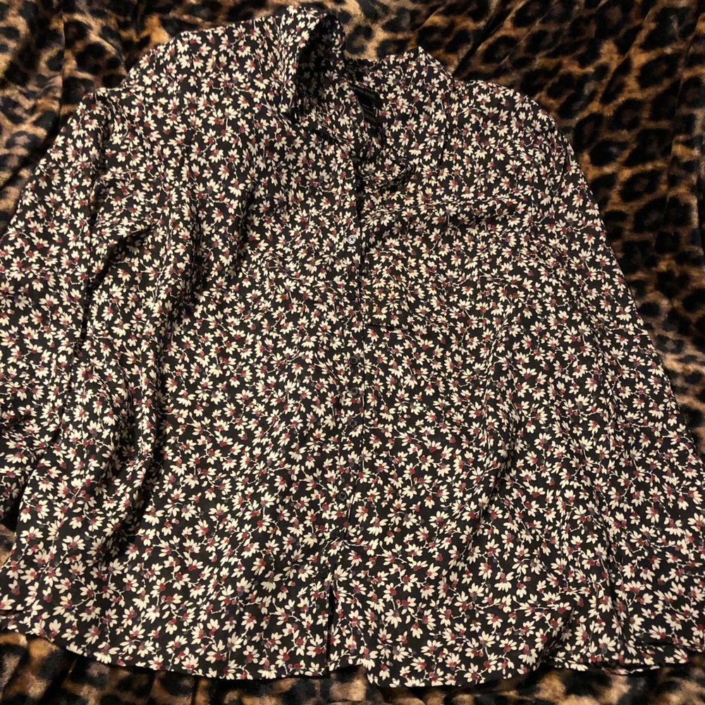 Lane Bryant floral button down silky feel shirt